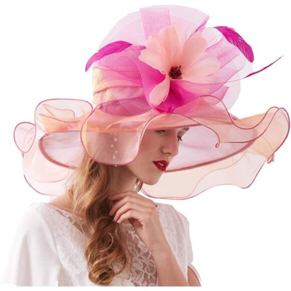 Women Organza Hat, Fascinator Hat Pink Beige main image 6